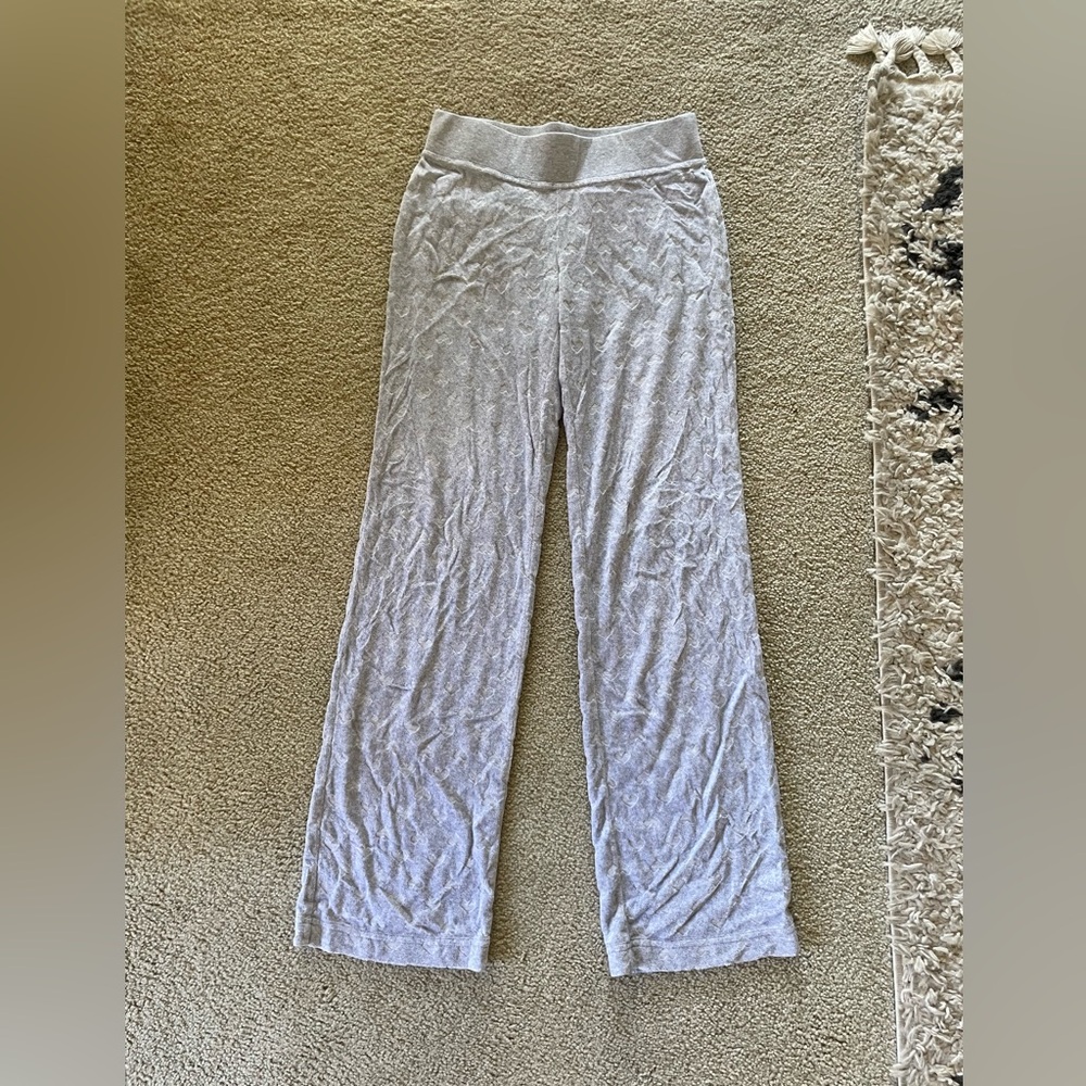 Juicy Couture Grey Velour Heart Monogram Straight Leg Track Pants Y2K Petite